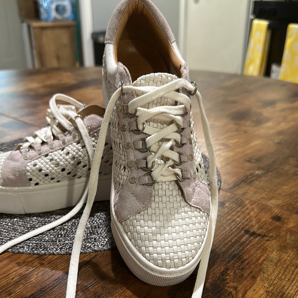 Joie Cream and White Sneakers with Textured Upper